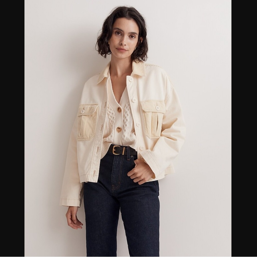Madewell NEW NWT Womens XXS Ivory White Chino Boxy Shirt Jacket